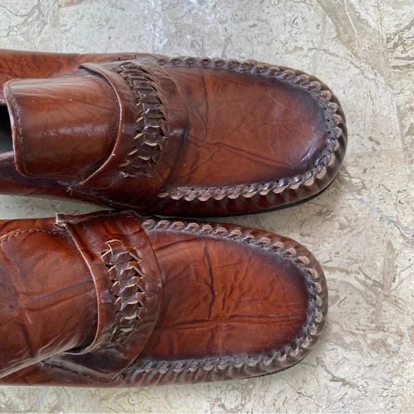 Vintage Brown Leather Slip On Penny Loafers Block Heel Size 8.5 M/W - Picture 10 of 12